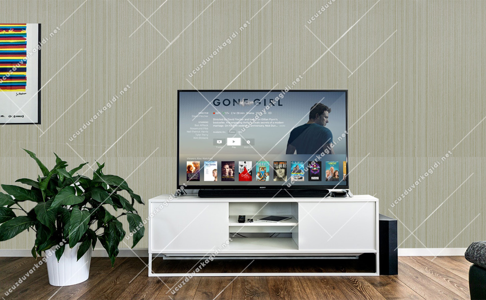 Düz Desenli Simli Bej Duvar Kağıdı