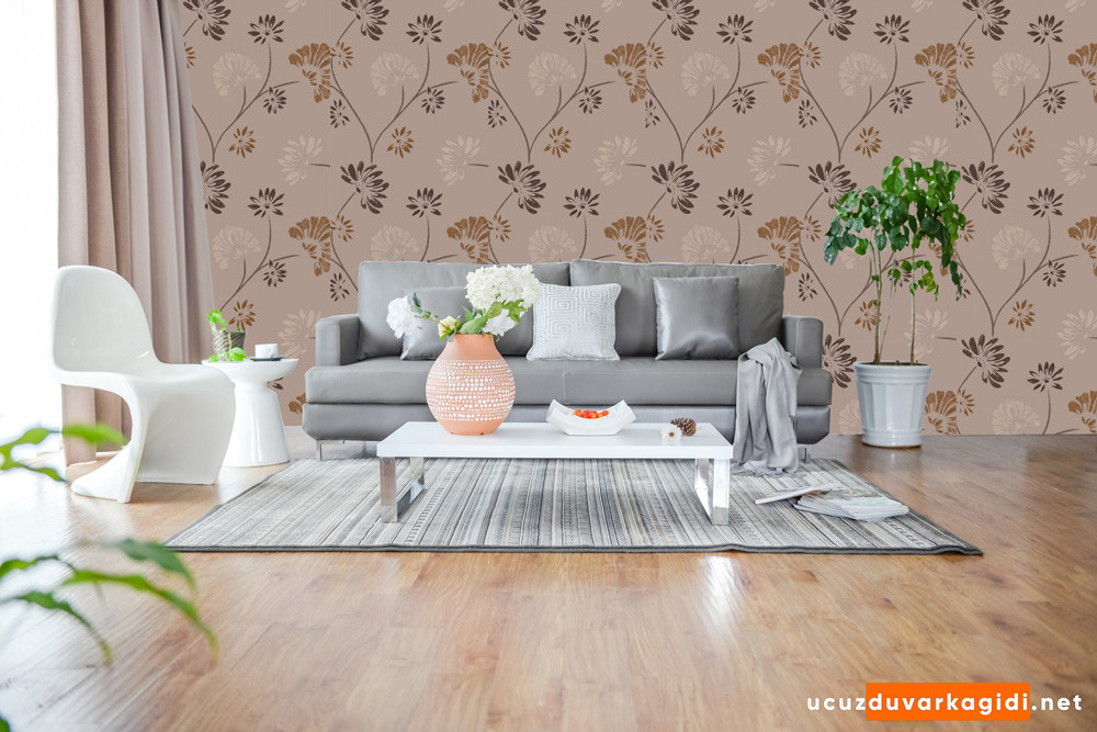 oturma-oda1si Kahve Çiçek Desenli Duvar Kağıdı