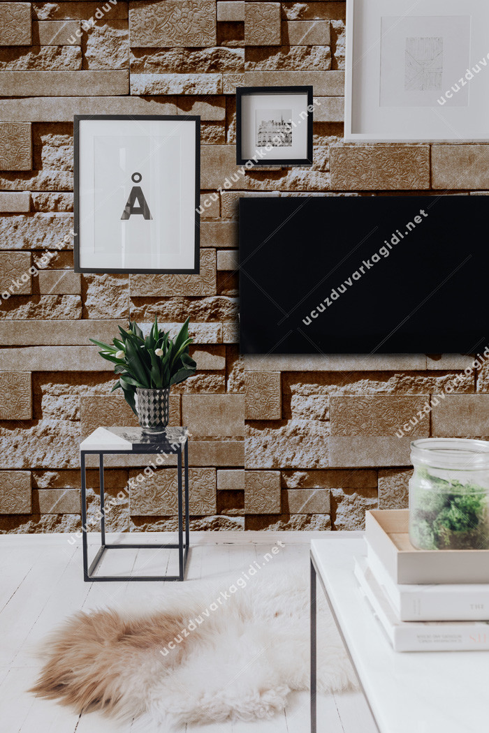 taş desenli duvar kağıdı kahve simli