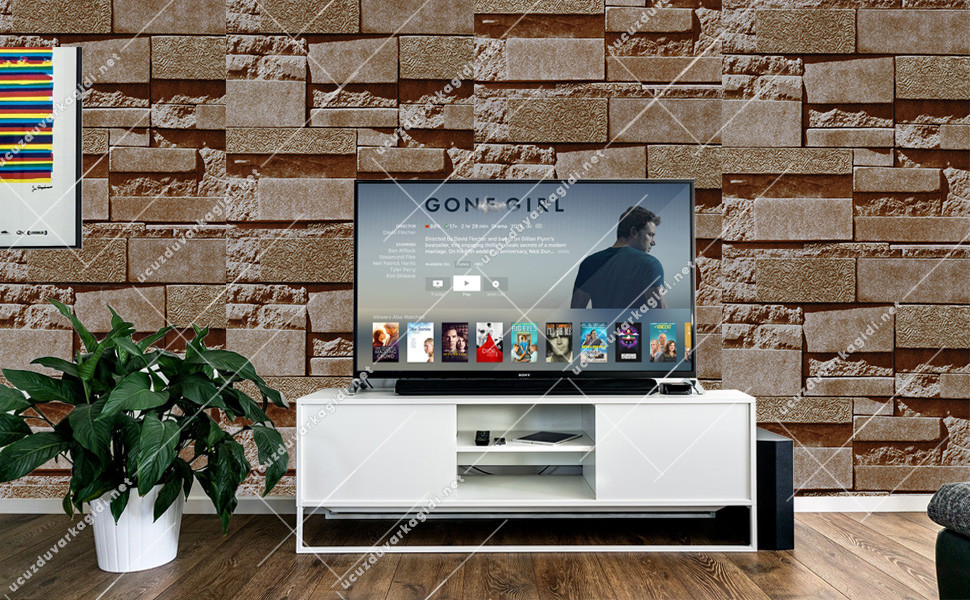 taş desenli duvar kağıdı kahverengi